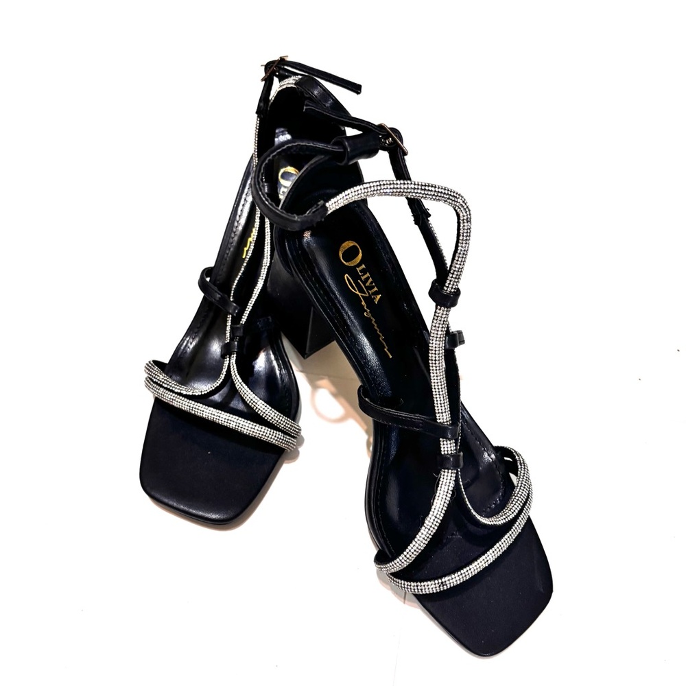 Dazzling Black and Silver Strappy Heels